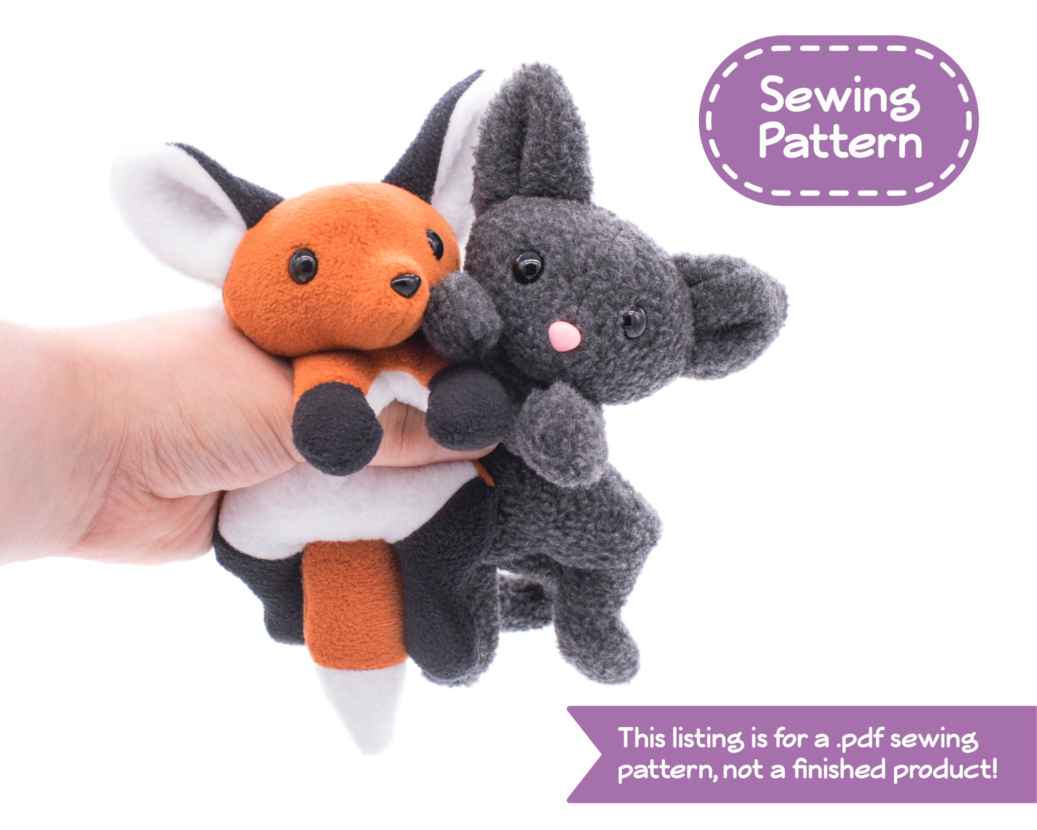 Fox and Cat Stuffed Animal Sewing Pattern Digital Download