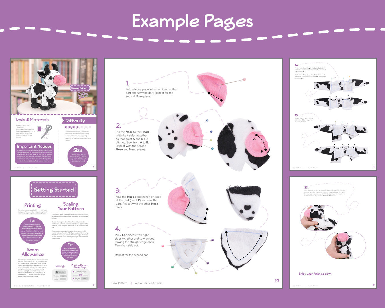 Cow Plush Sewing Pattern - Digital Download – BeeZeeArt cow-plush-sewing-pattern-digital-download-beezeeart