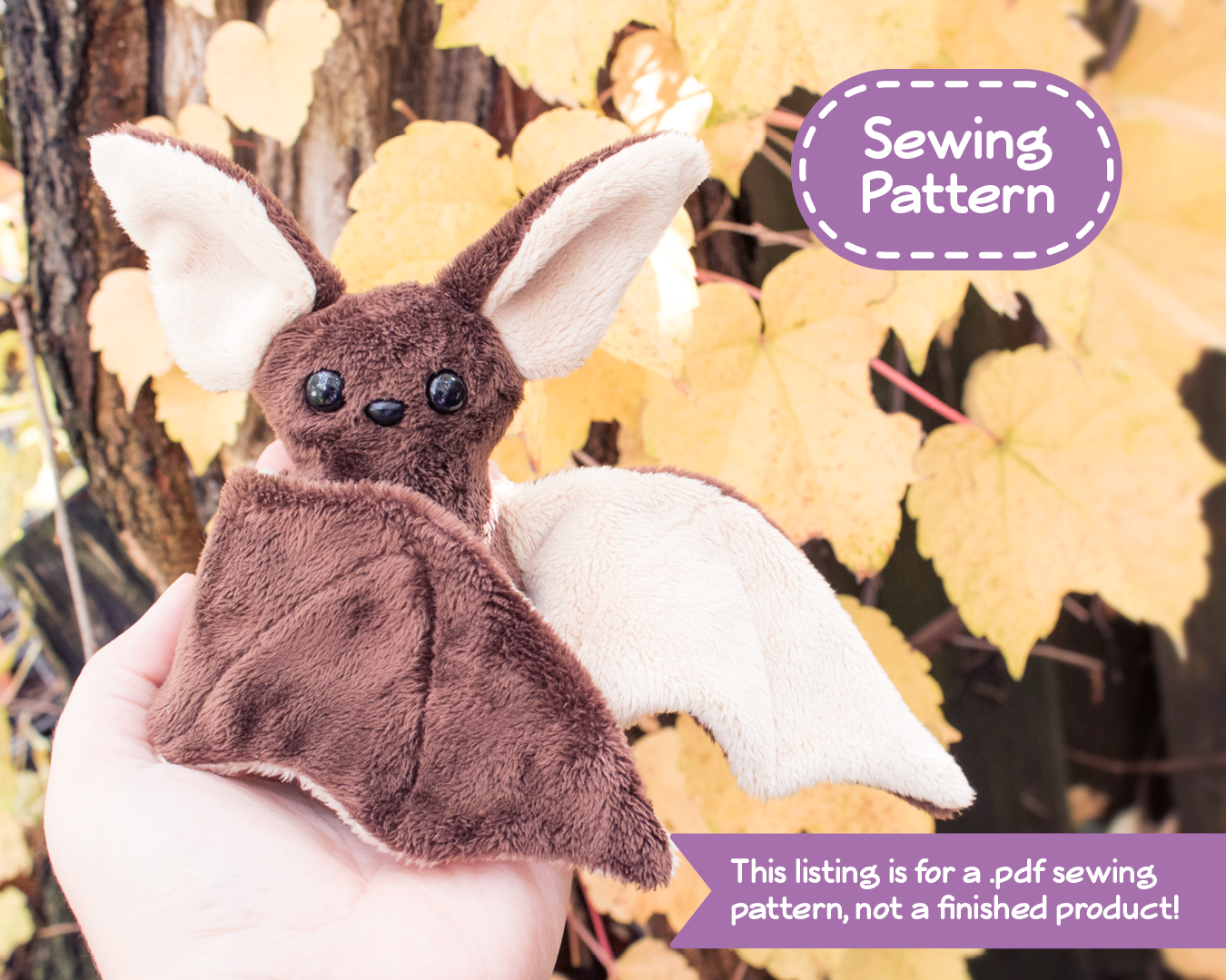 Beginner Bat Stuffed Animal Sewing Pattern Digital Download BeeZeeArt