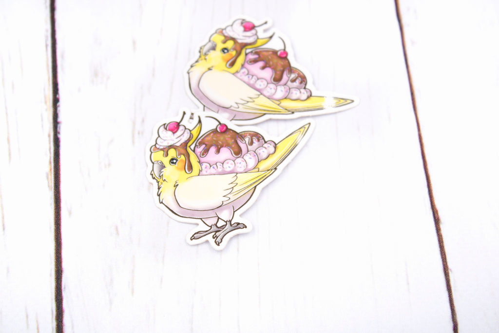 Cockatiel Sundae Sticker, Chocotiel, Glossy Vinyl Sticker, 2 Inches, Stickers, BeeZeeArt 