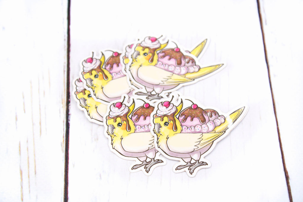 Cockatiel Sundae Sticker, Chocotiel, Glossy Vinyl Sticker, 2 Inches, Stickers, BeeZeeArt 