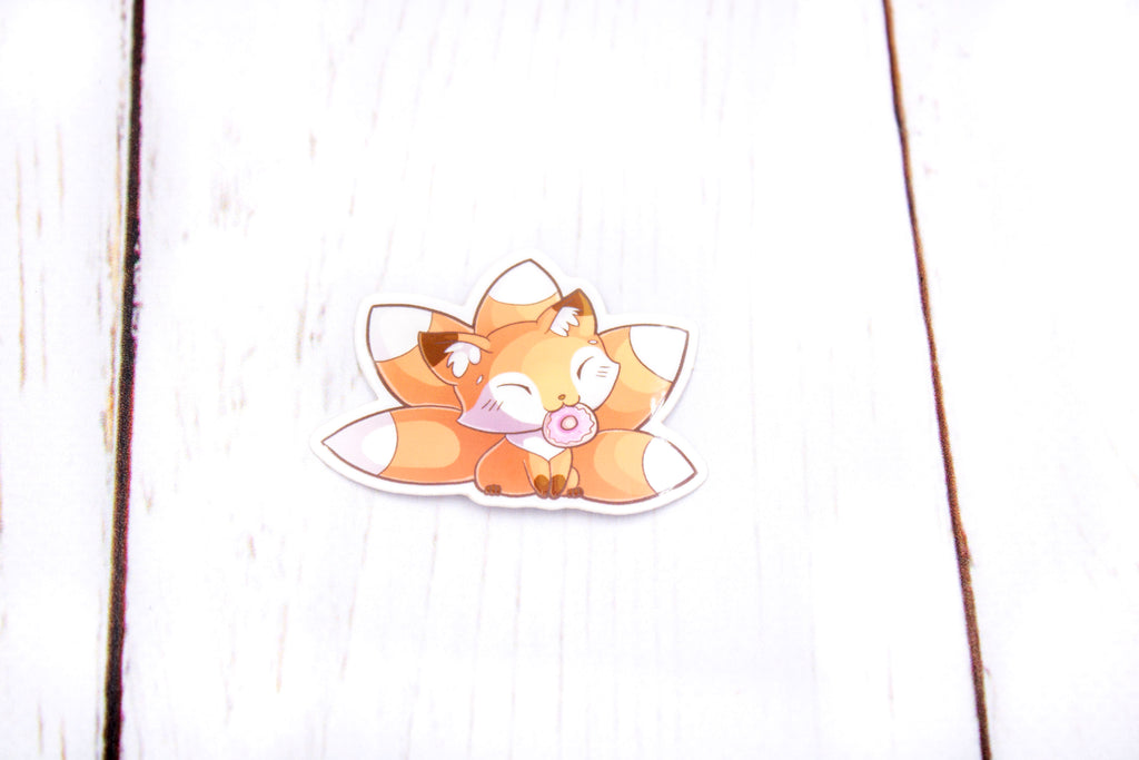 Doughnut Fox Sticker, Kitsune Fox, Glossy Vinyl Sticker, 2 Inches, Stickers, BeeZeeArt 