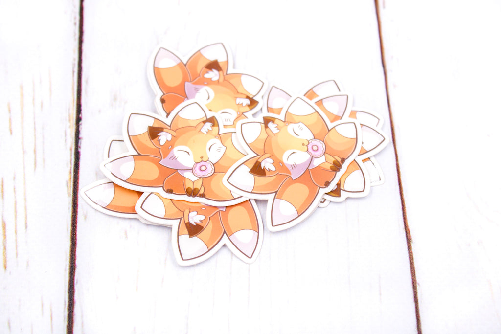 Doughnut Fox Sticker, Kitsune Fox, Glossy Vinyl Sticker, 2 Inches, Stickers, BeeZeeArt 