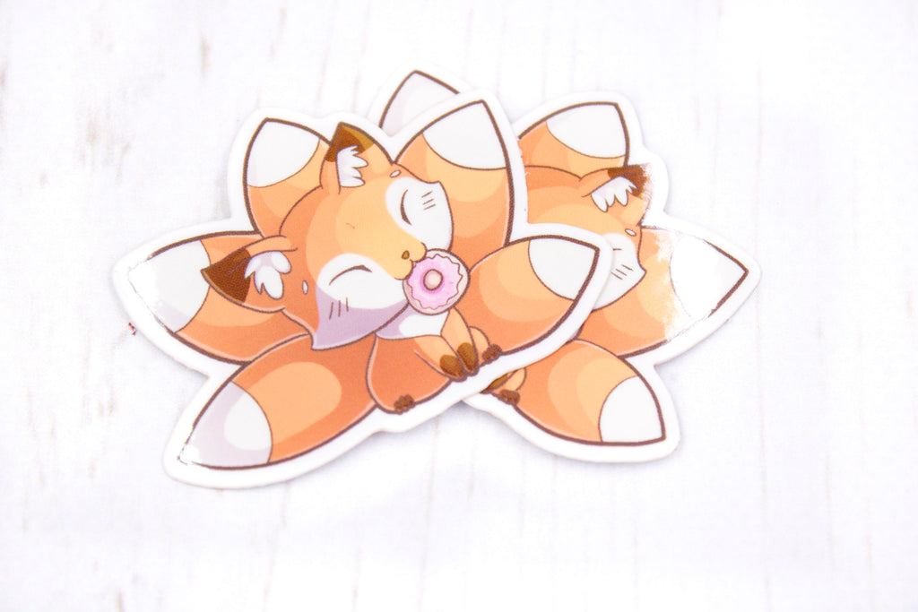 Doughnut Fox Sticker, Kitsune Fox, Glossy Vinyl Sticker, 2 Inches, Stickers, BeeZeeArt 