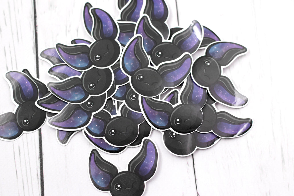 Galaxy Bat Sticker - Black Winking Bat Face, Stickers, BeeZeeArt 