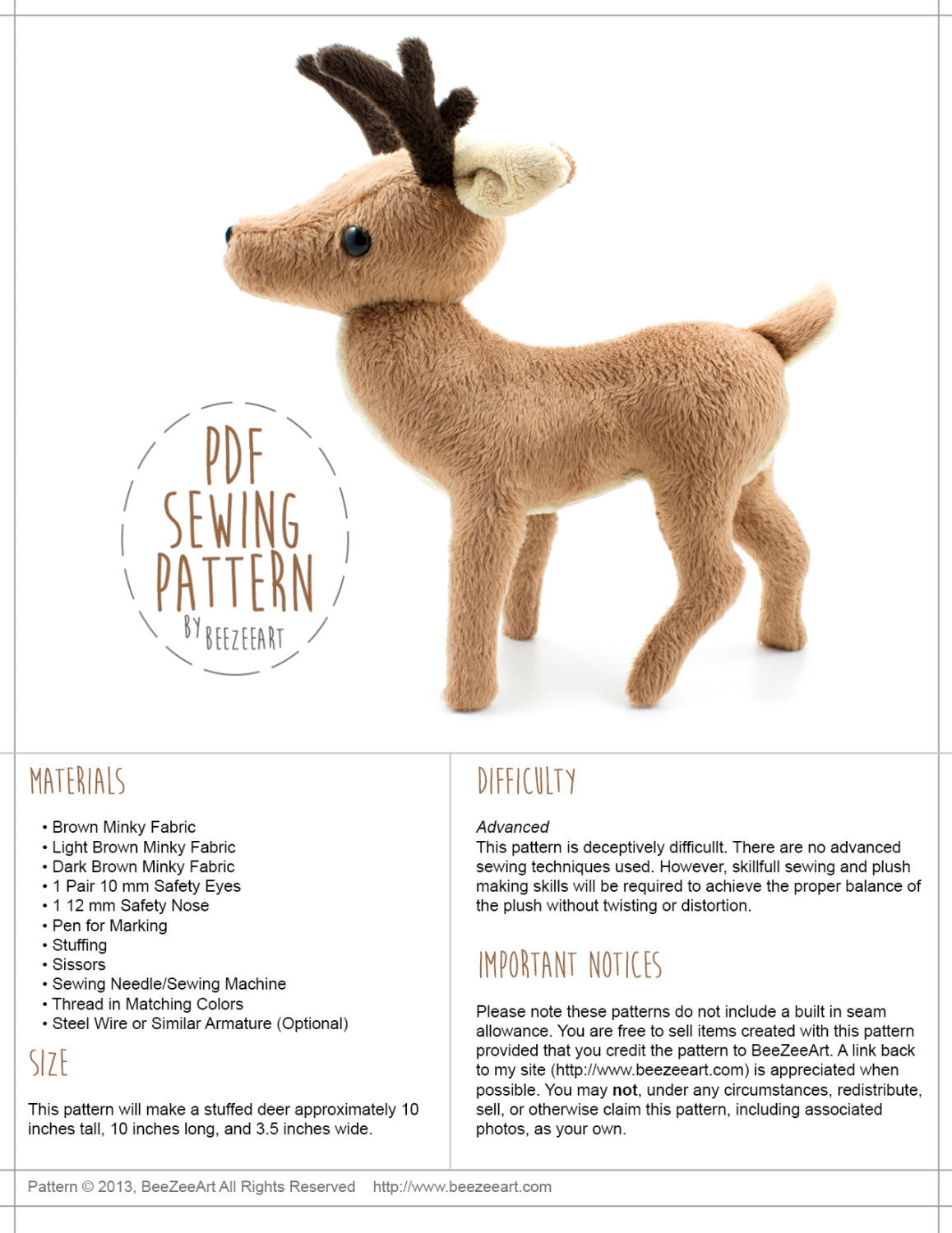 Deer Stuffed Animal Sewing Pattern - Digital Download – BeeZeeArt deer-stuffed-animal-sewing-pattern-digital-download-beezeeart